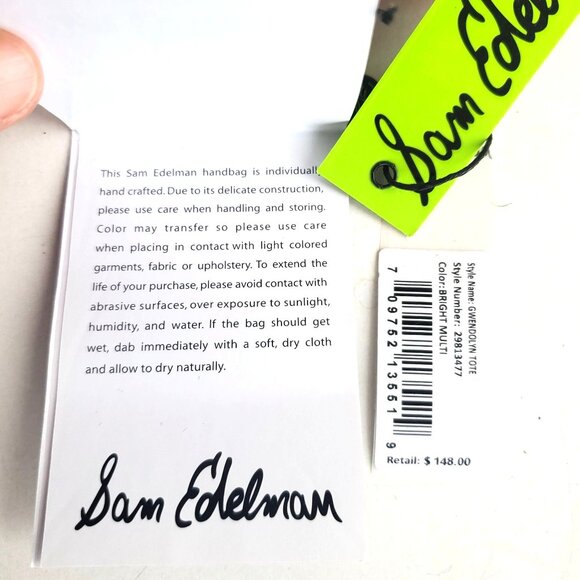 Sam Edelman Woven Gwendolyn Tote Handbag NWT Leather With Wood Handles Tassle - Picture 10 of 15